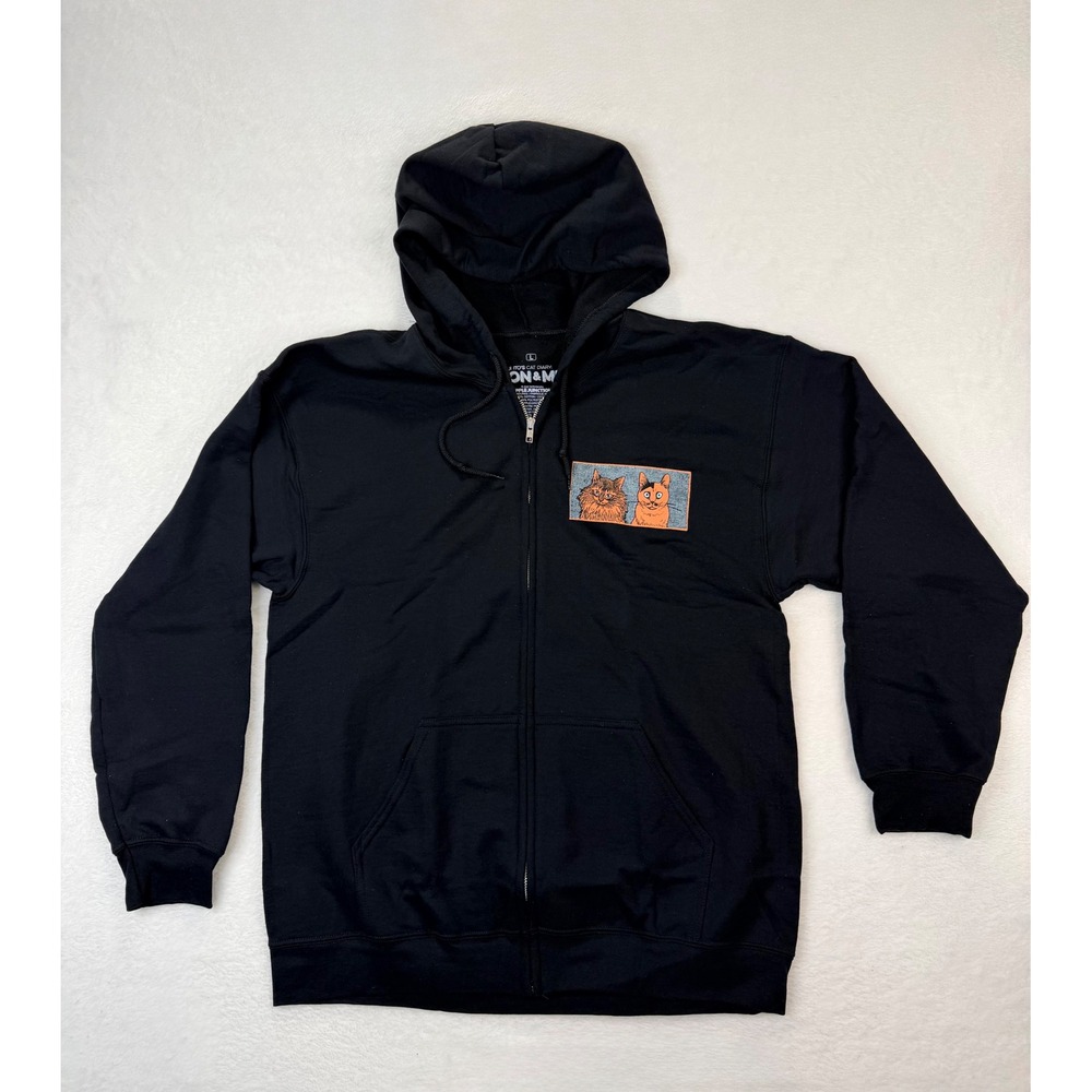 Ripple Junction Junji Ito Cat Diary Yon & Mu Black Zip Up Hoodie Mens Large